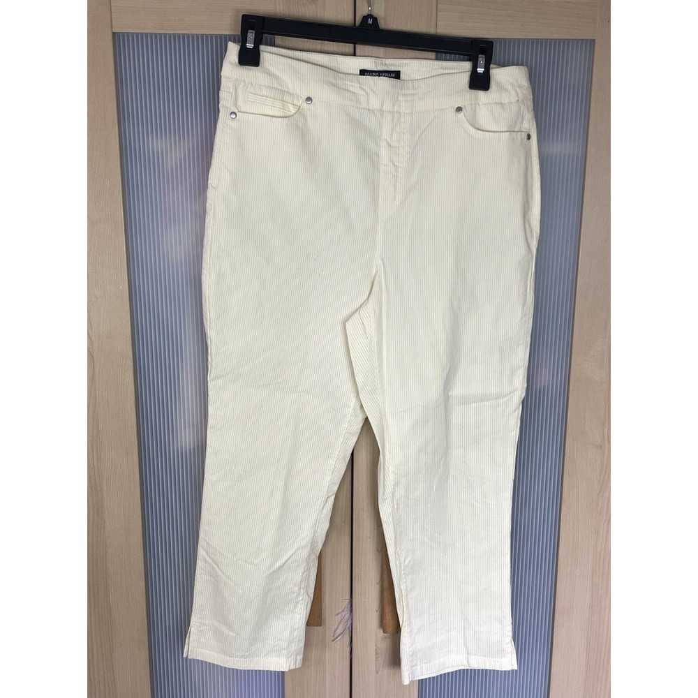 Mario Serrani Women's Comfy Stretch Capri Pants Sz M Yellow White Striped Summer